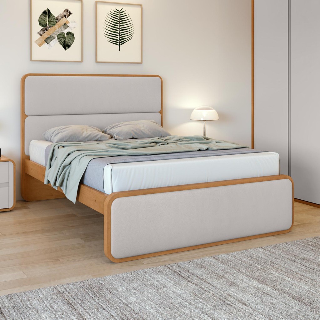 Cama Casal 1,40 Easy Like Tecido Corano Bege Amendoa Clean