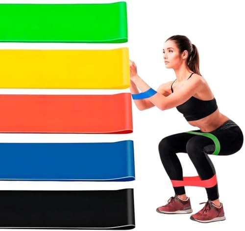 Faixas Elásticas para Exercícios, Kit com 5 Bandas de Resistência para Tonificação Muscular, Treinamento Físico, Perda de Peso, Alongamento e Yoga