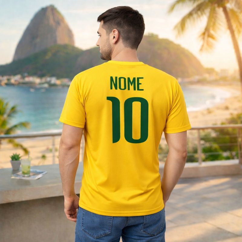 Camiseta Personalizada Brasil Nome Camisa Copa Do Mundo 100% Algodão Masculina MANDAR NOME NO CHAT