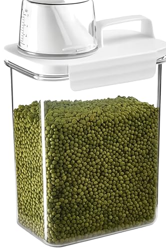 Pote Hermético Dispenser 2L com Tampa com Trava e Copo Medidor BPA Free Premium – Ideal para Armazenar Sabão em Pó, Arroz, Grãos e Mantimentos, Organização Completa da Cozinha