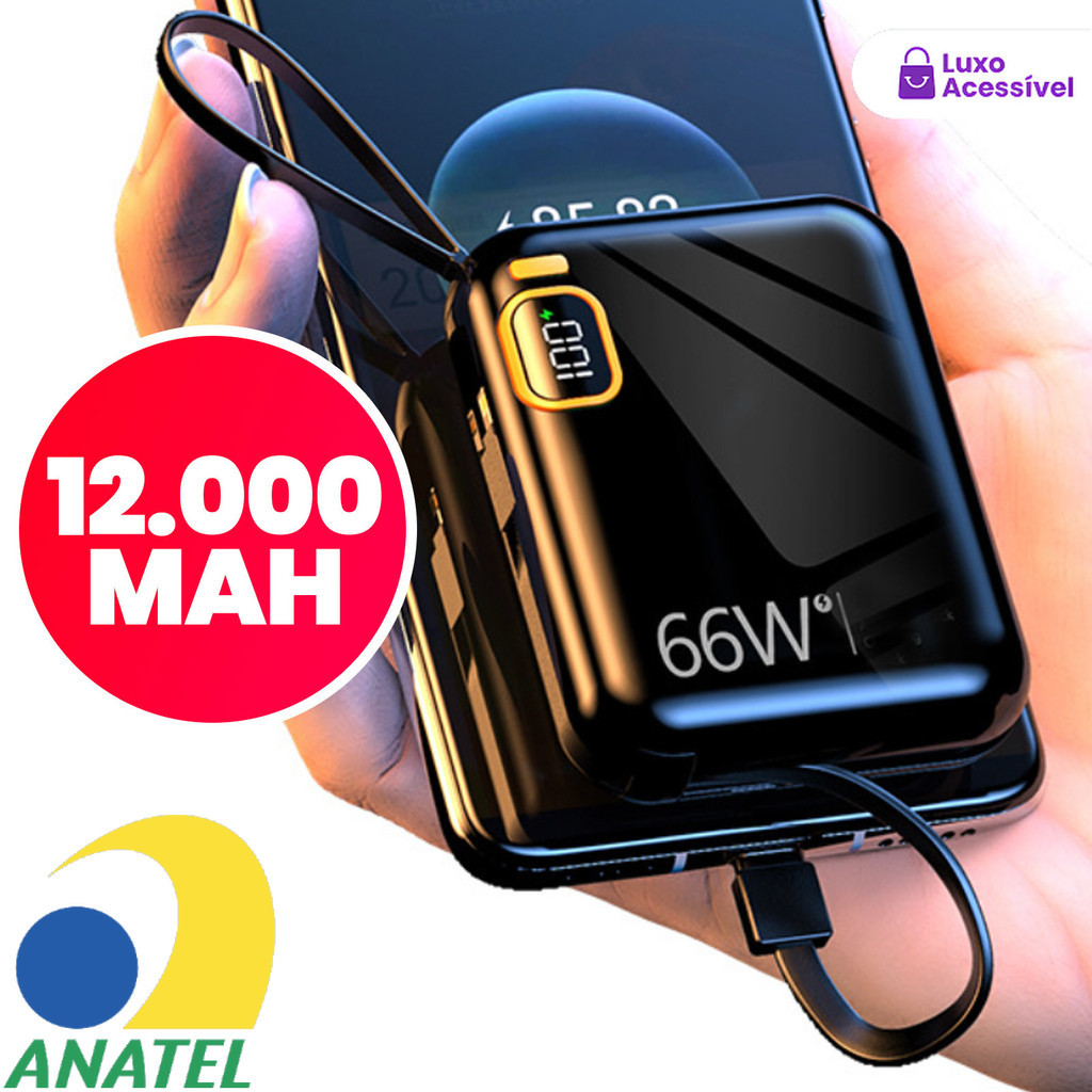 Carregador Rápido De Bateria Compacto 12000mAh Com Carregamento Cabo Duplo Integrado Para super