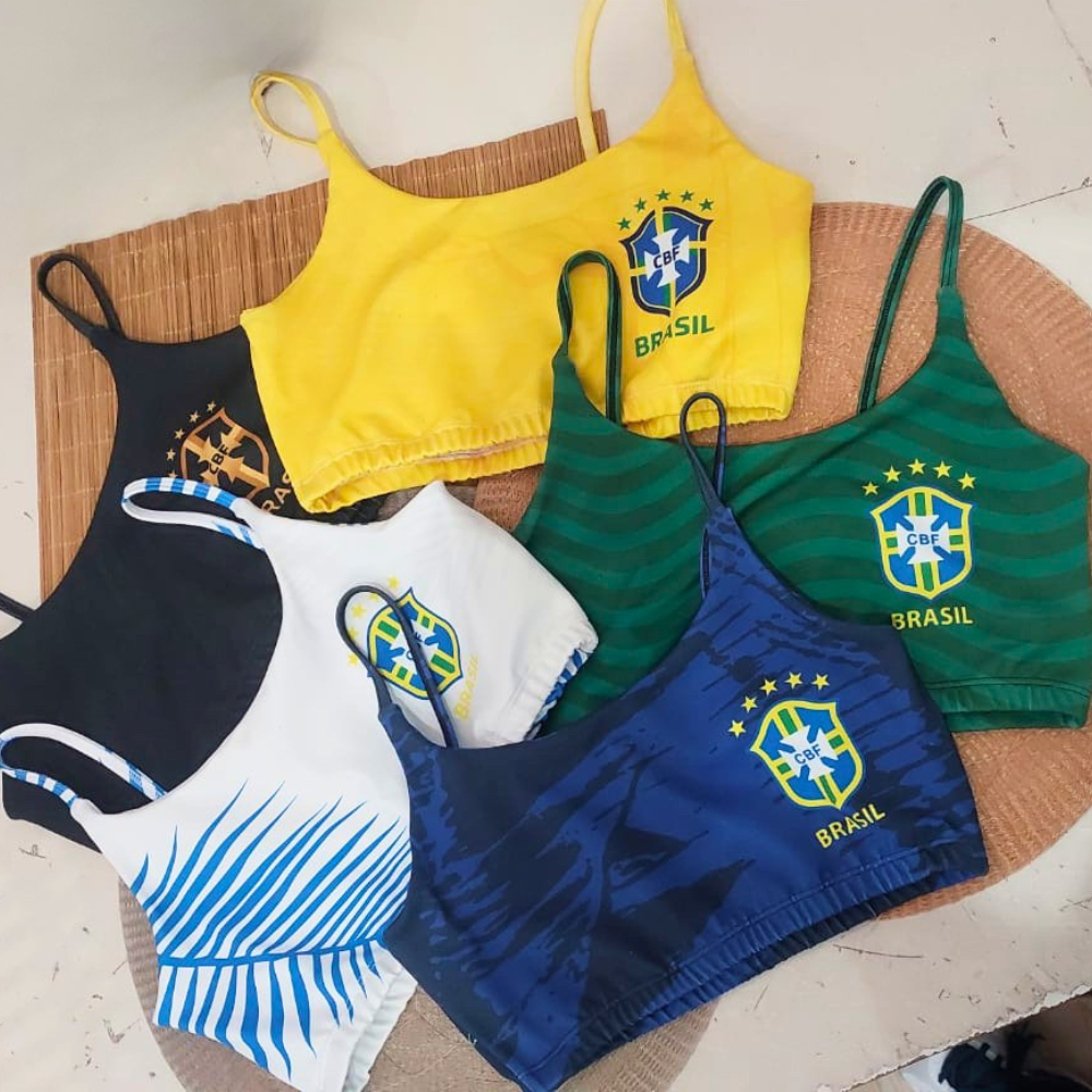 Cropped Top Alça Fina Feminino fitness Copa 2026 ESTHER BRAZIL
