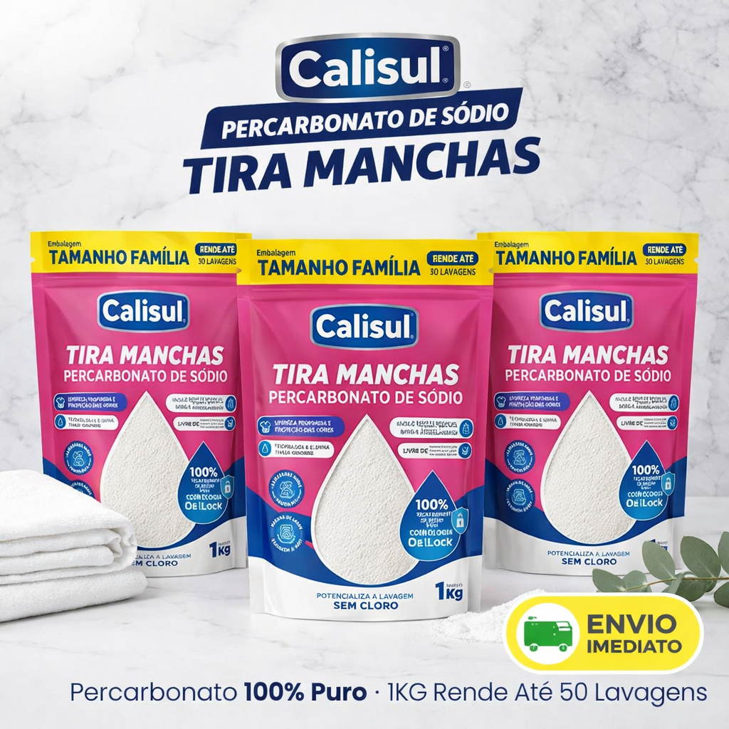Alvejante Percarbonato de Sódio - Calisul 99% Puro - Sem Cloro Multiuso Clareador Limpeza Roupas