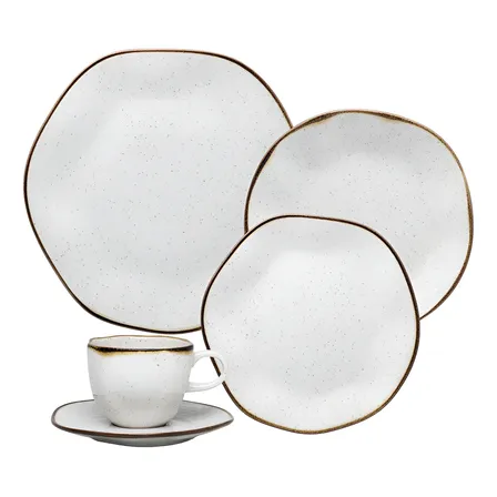 Aparelho De Jantar E Chá Ryo Maresia 20 Peças Branco E Marrom Oxford