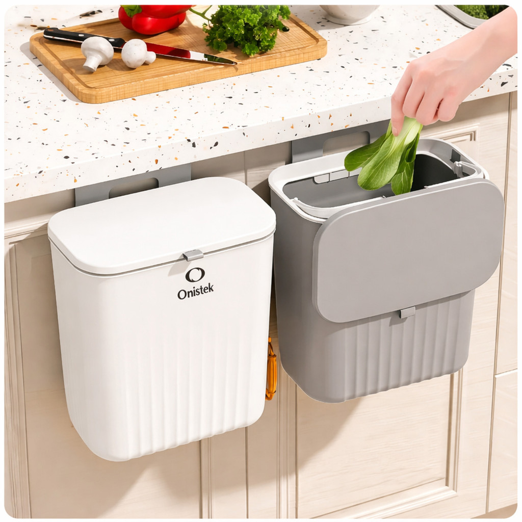 Lixeira de Cozinha Suspensa 9 Litros Com Tampa e Alça De Pendurar ON-SM028
