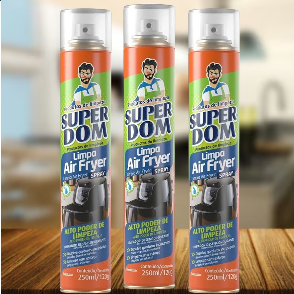 Spray Limpa Air Fryer 250ml – Dissolve gordura, seguro p/ antiaderente, fácil e eficaz.
