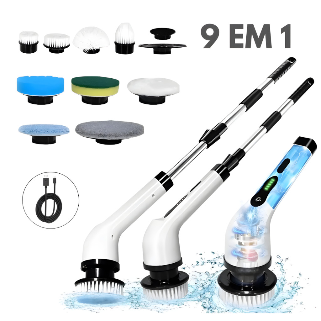 Esfregão Mop 9 Em 1 Escova De Limpeza Elétrica Multiuso Rotatória Magica Limpa Canto Friso Banheiro