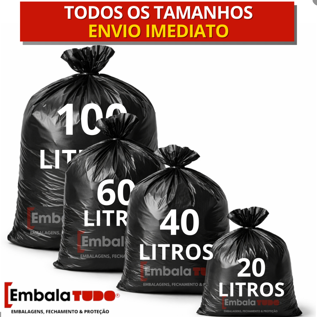 Saco de Lixo resistente com 100 unidades 20/40/60/100 Litros Preto direto da fábrica