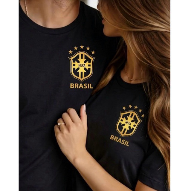 KIT 2 Camisa Casal personalizada de Time Foto Brasil Copa Camiseta Feminina Torcedora 100% Algodão Premium
