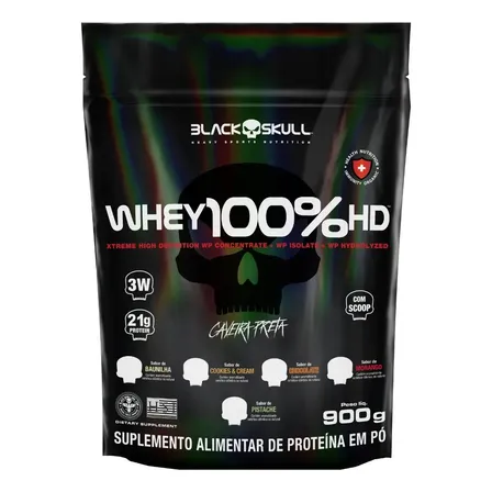 Whey 100% Hd 900g Concentrado E Isolado Black Skull Sabor Cookies & Cream