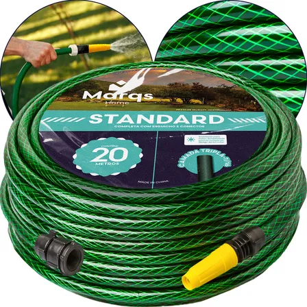 Mangueira Jardim 20m Metros Com Esguicho Trançada Reforçada Flexível 7/16 Anti Dobra Irrigação Quintal Poço Lavagem Durável Marqs Home Verde
