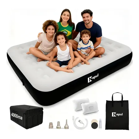 Colchão Inflável Casal Queen Com Travesseiro Y Bomba 4000ma Preto