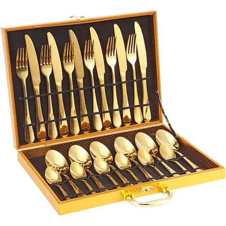 Kit 24 Faqueiro Dourado Talheres Luxo Premium  Com Maleta Dourado