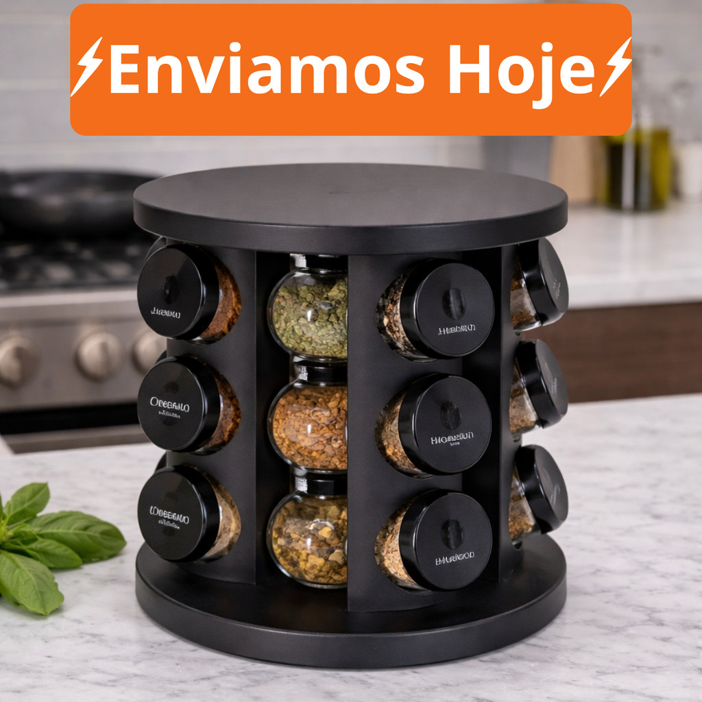 Porta Temperos Profissional Giratório 9 Potes Vidro OFERTA Tampa Dosadora Organizador Condimentos