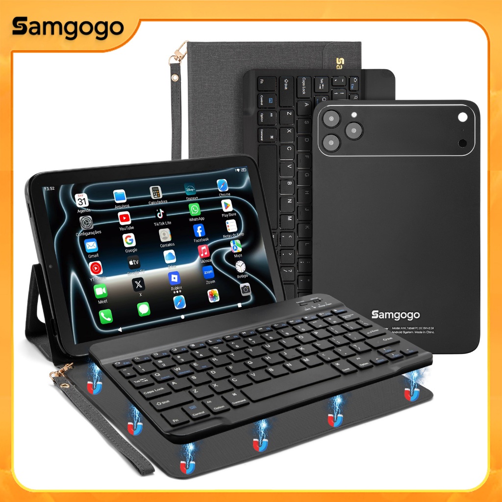 Tablet De 10.1 Polegadas Com Slot Para Chip De Teclado Android 13.0 8GB RAM 128 + Case 8000mAh